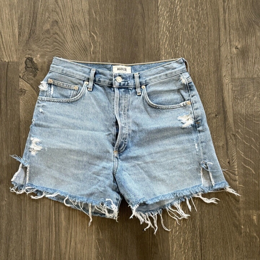 AGOLDE Dee Super High Rise Jean Shorts "Chimes" Light Blue Cut Offs Denim 27